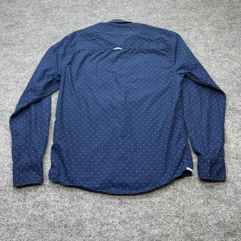 Flag & Anthem Mens Small Navy Blue Teal Geometric Print Long Sleeve Button Shirt - Picture 8 of 9